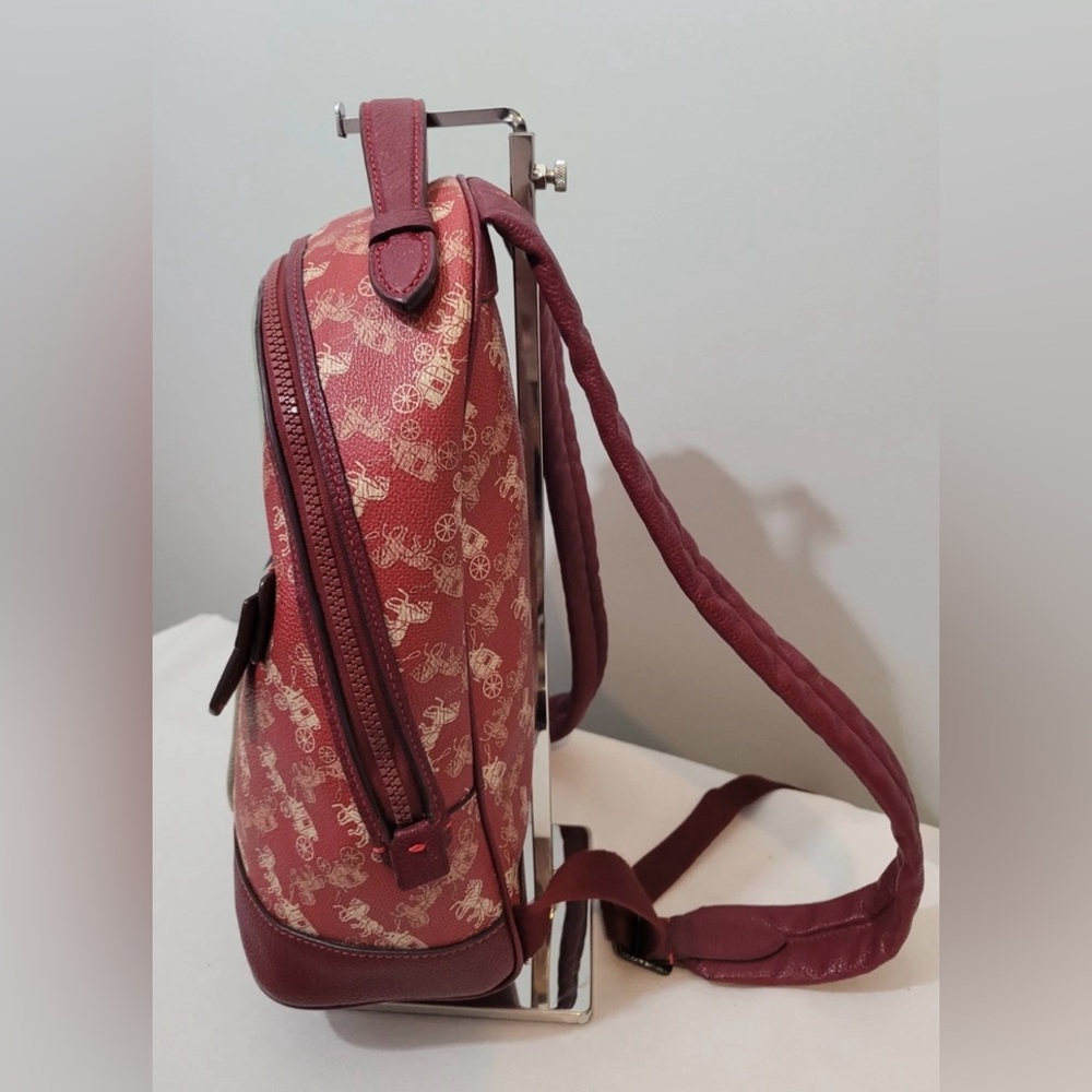 Coach New Year Barrow Varsity Stripe Backpack Red Coated Canvas Leather Trim - Picture 5 of 16